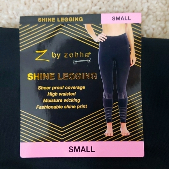 Z by Zobha~Woman Size S~Black Shine High Waisted Leggings Pants NWT. - Picture 1 of 14